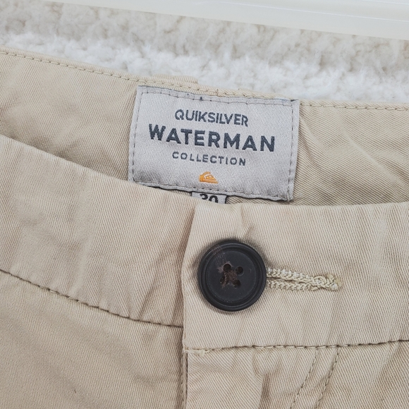 Quicksilver Waterman Secret Seas Beige Shorts Twill Mid Rise Mens 30 (31x9) - Picture 6 of 11
